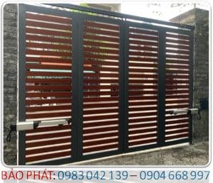 BẢO PHÁT - Lắp đặt cổng tự động tay đòn cửa cổng sắt ốp gỗ 4 cánh TP HCM